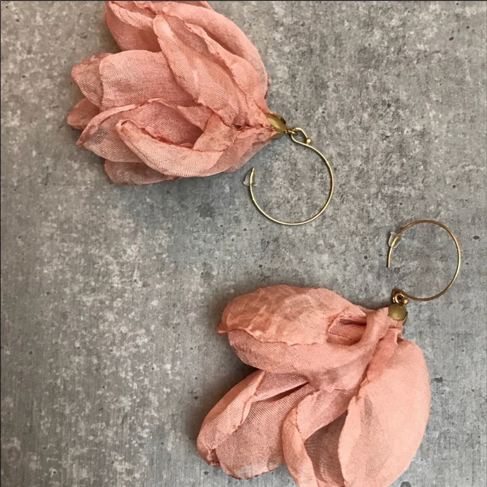 Tulip flower silk earrings romantic tassel drops - Picture 4 of 7